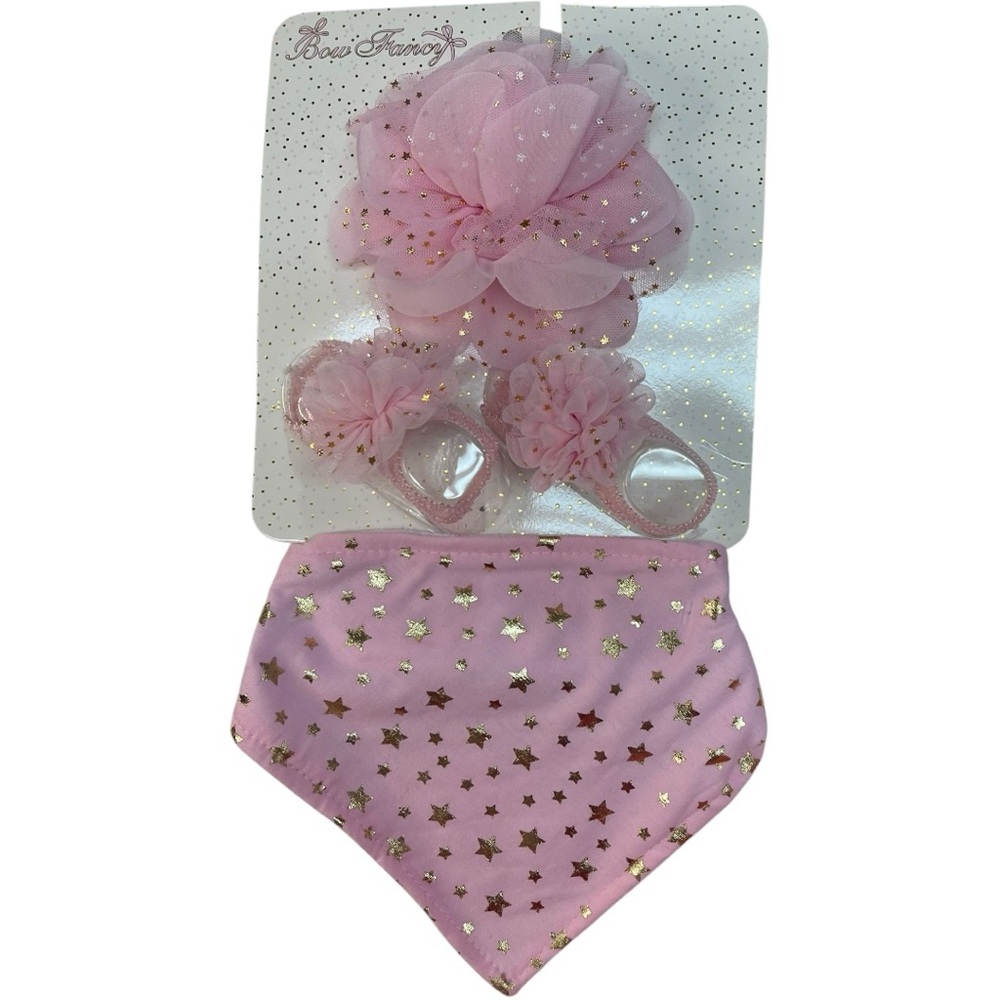 Bow Fancy Baby Girl 3 Piece Set Headband Booties Bandana